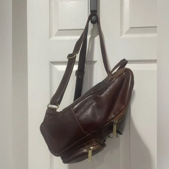Leather Backpack Made in Italy Brass Gold Tone Hardware
